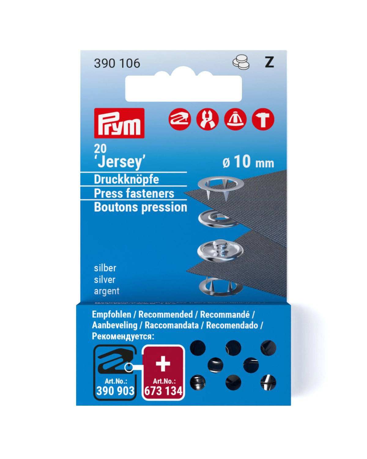 Nähfrei-Druckknopf Nachfüllpackung Jersey Zackenring silberfarbig
