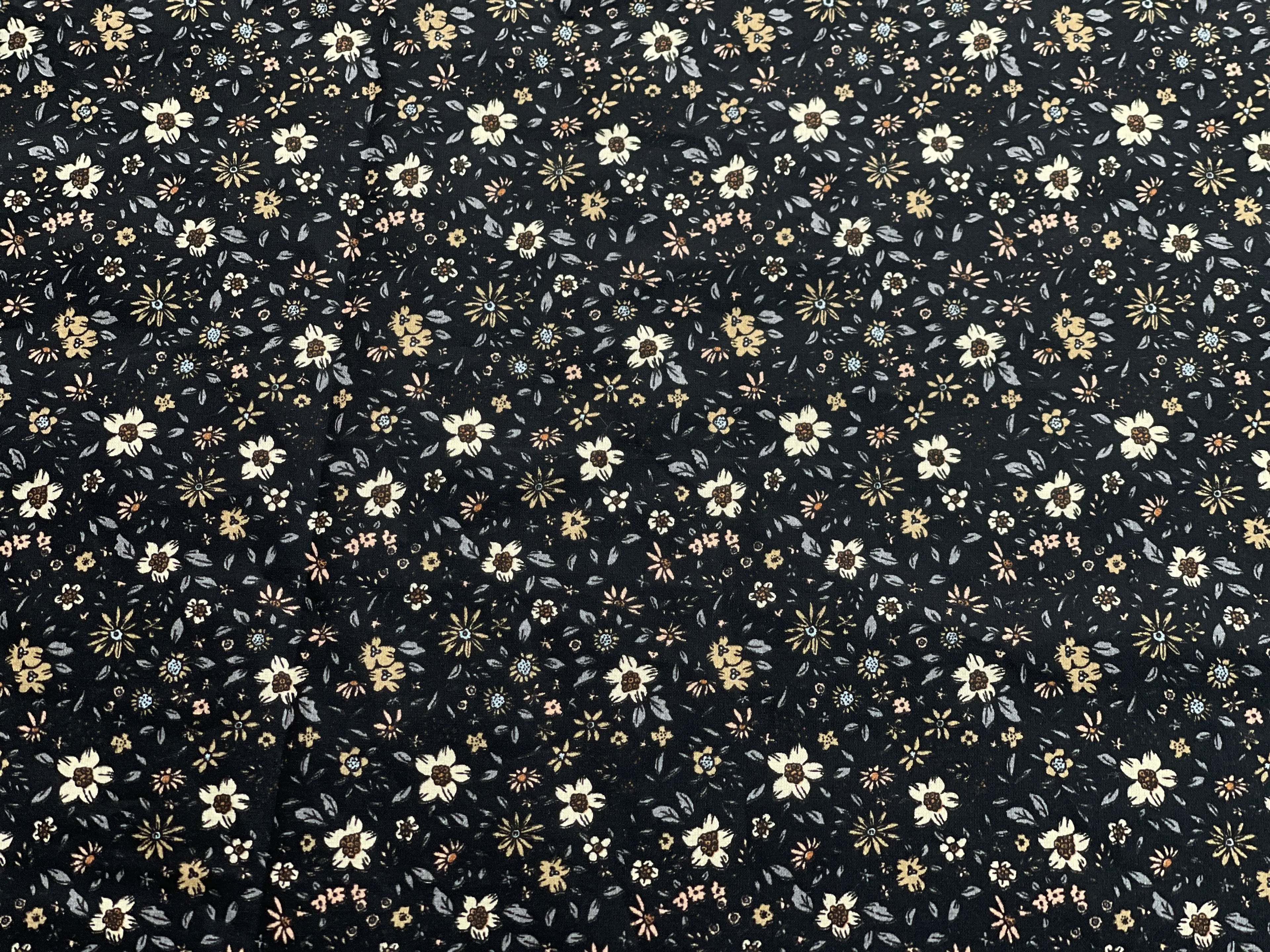 Bio Baumwolle Voile Blumen Vintage Scandi Fleur schwarz