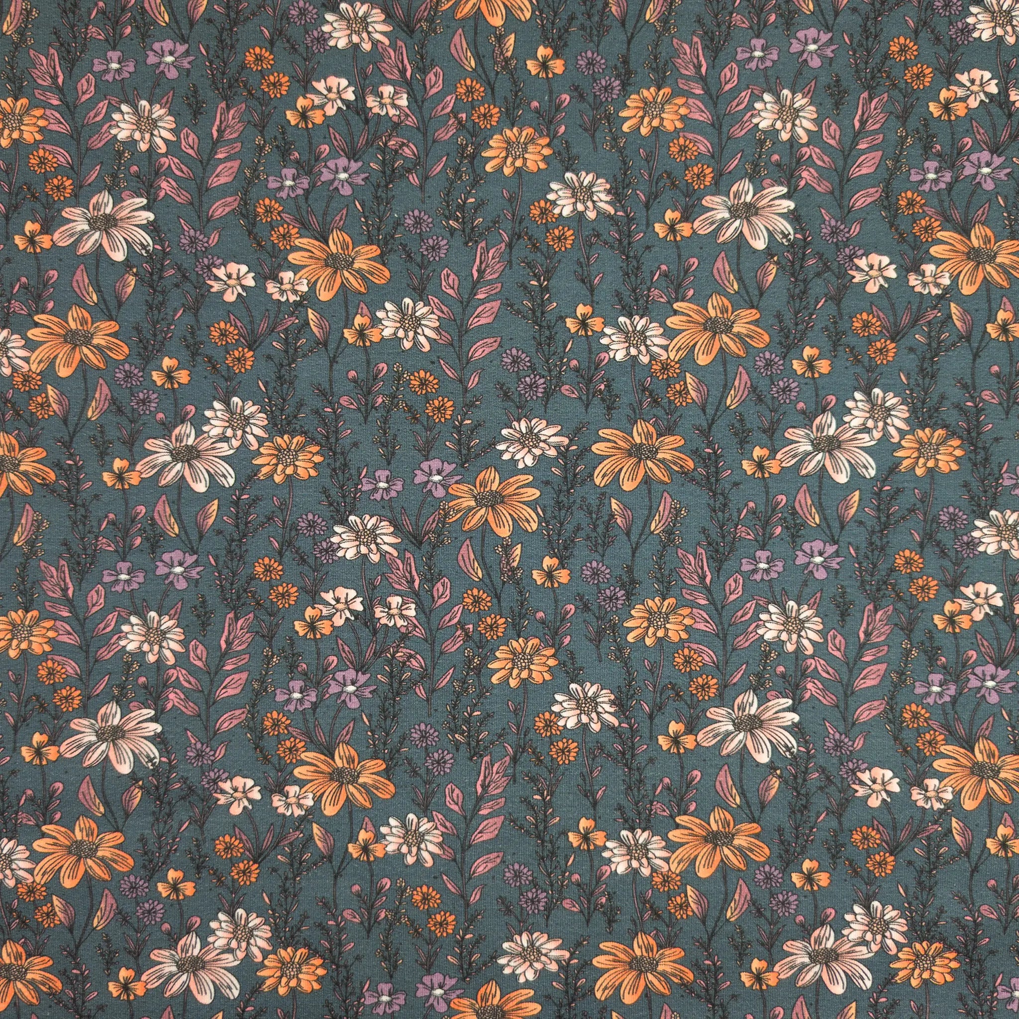 Bio French Terry Wild Flowers Petrol