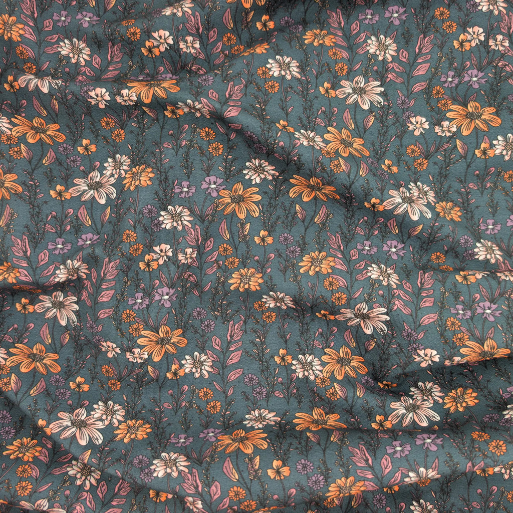 Bio French Terry Wild Flowers Petrol