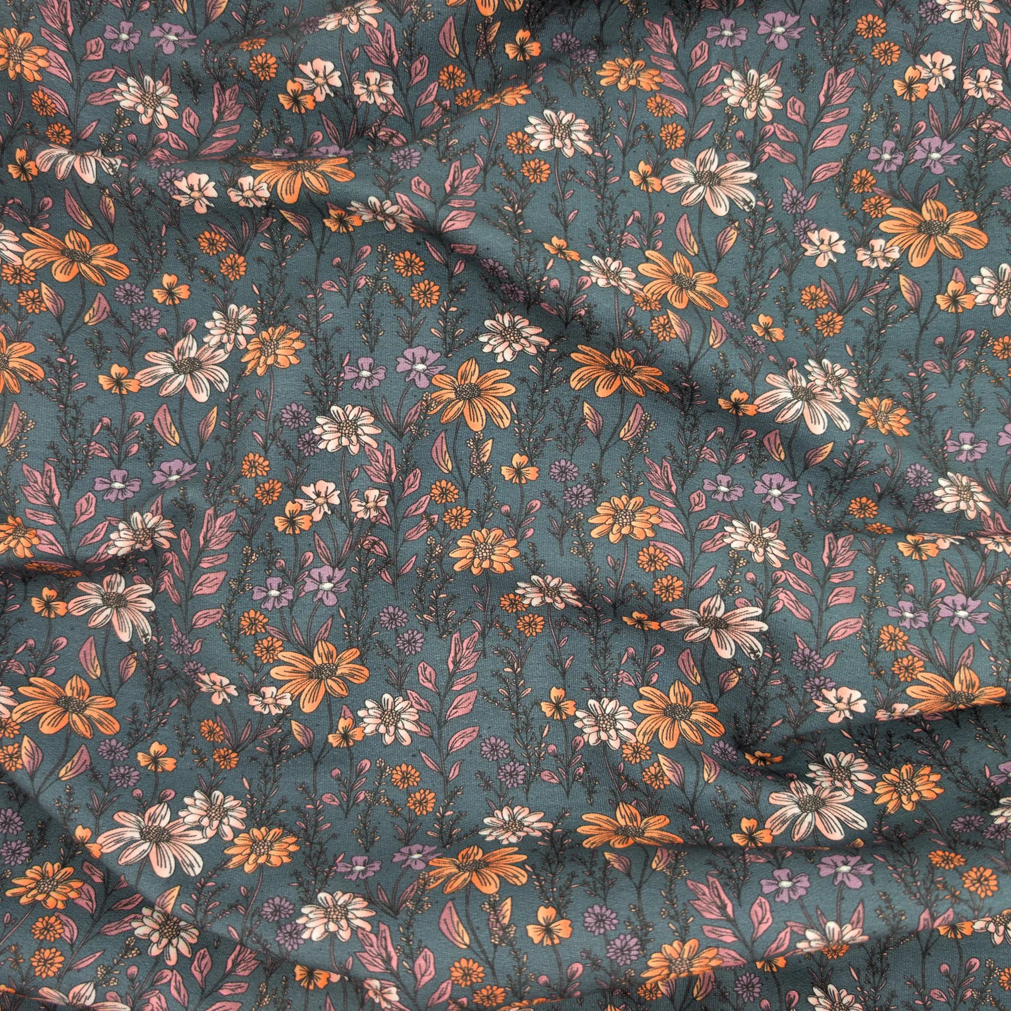 Bio French Terry Wild Flowers Petrol