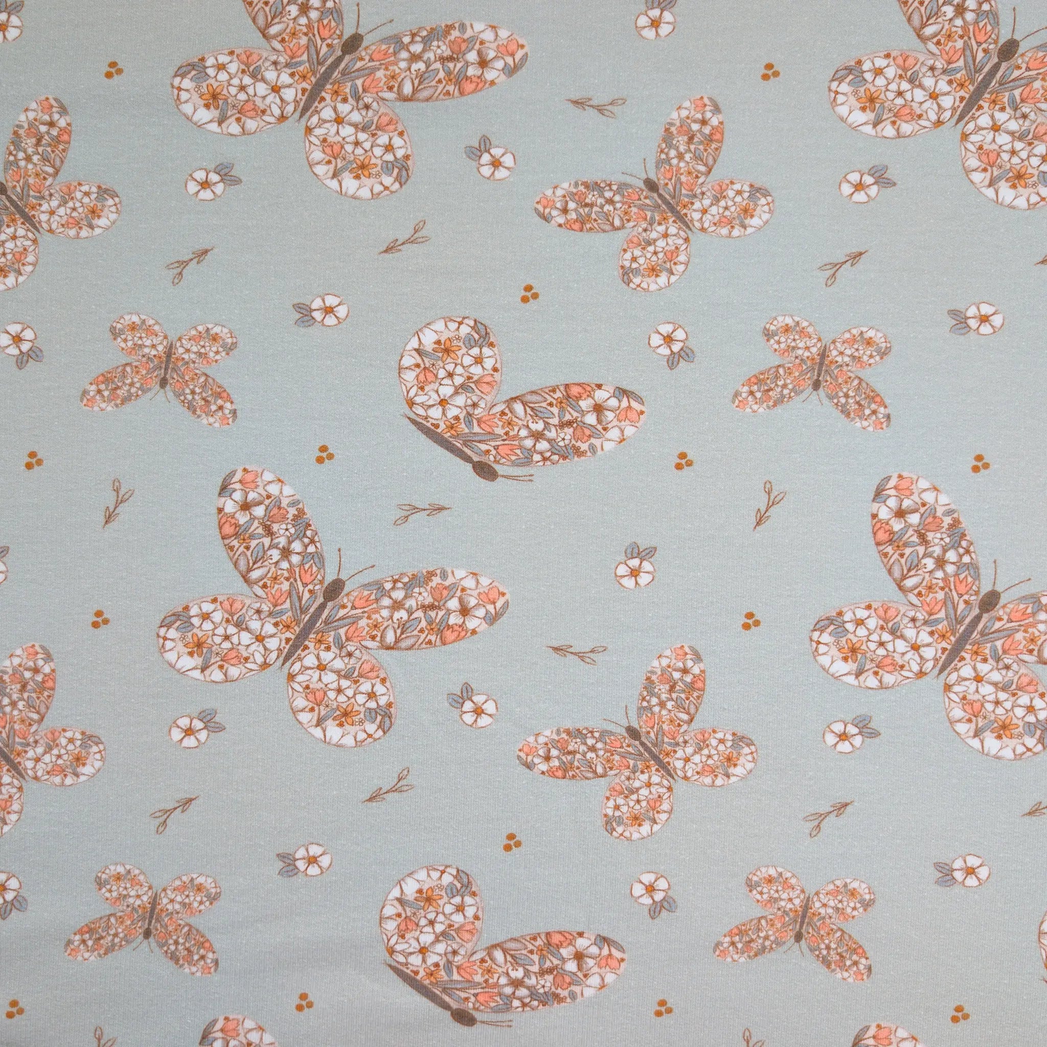 Bio French Terry Blumen-Schmetterlinge Mint