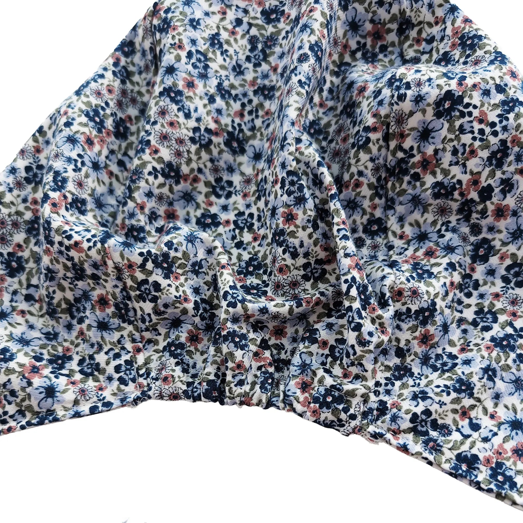 OP-Haube mit Gummi Blumen Ecru Blau Grün Rosa