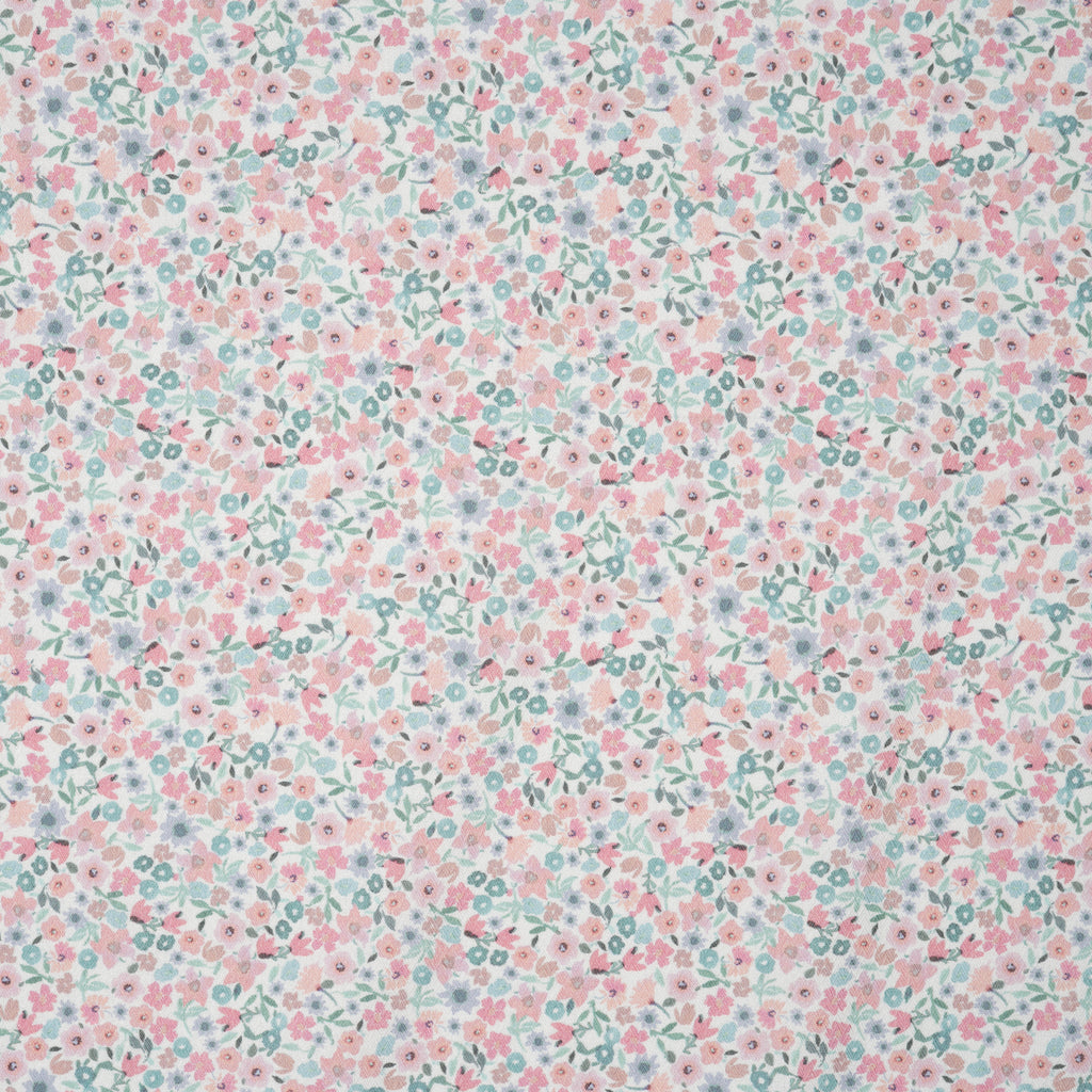 Baumwolle/Viskose Blumenmuster Pastell Mint Rosa Apricot