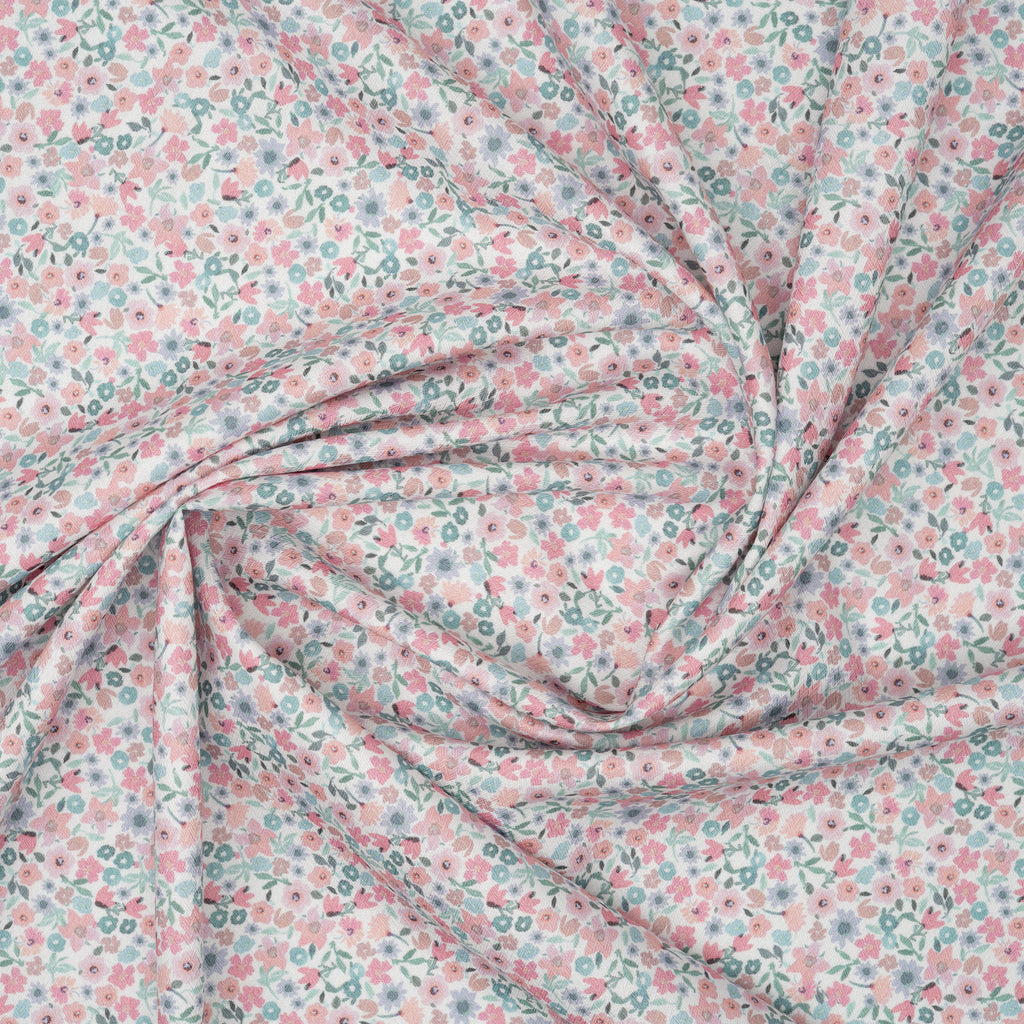 Baumwolle/Viskose Blumenmuster Pastell Mint Rosa Apricot | Stoffwerk