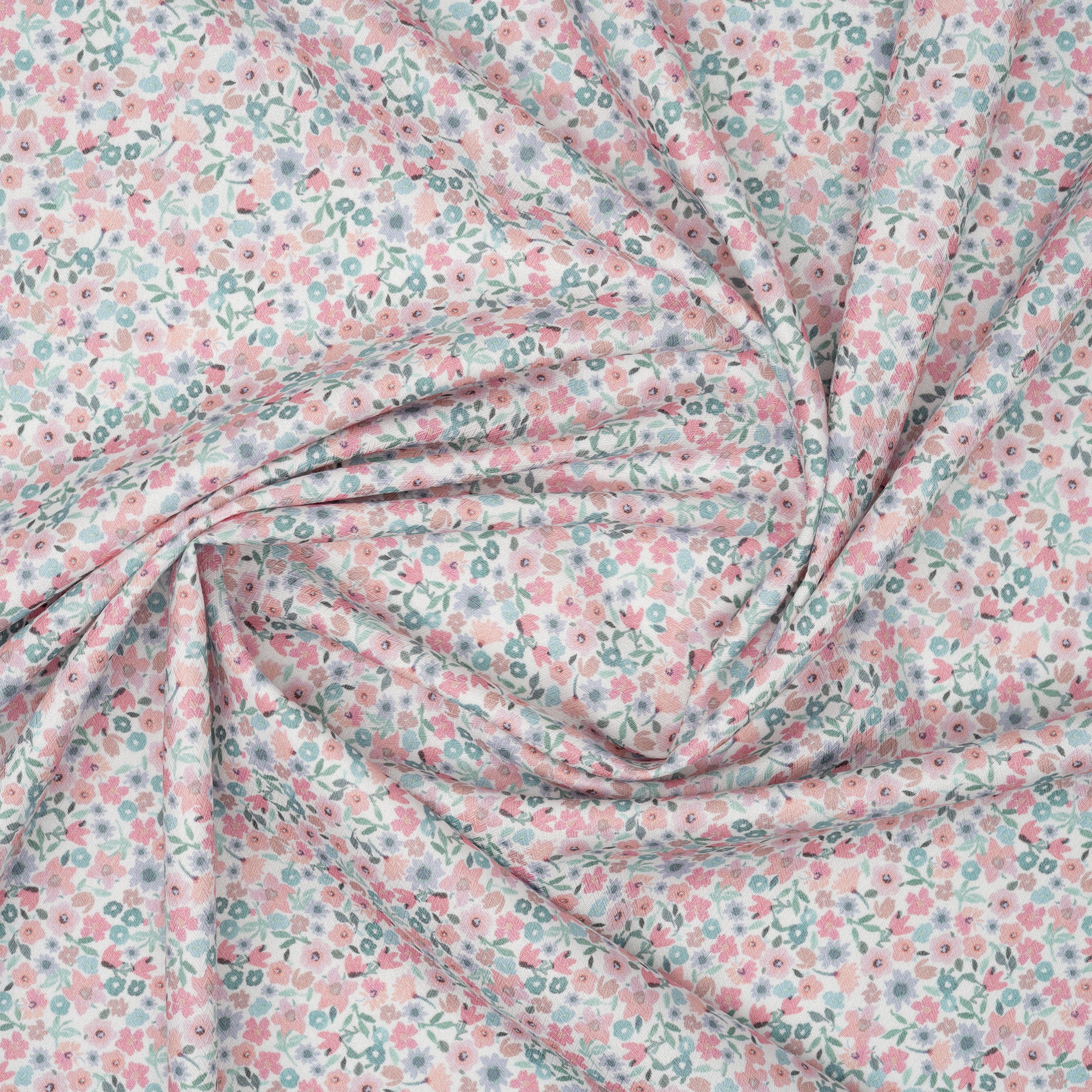 Baumwolle/Viskose Blumenmuster Pastell Mint Rosa Apricot | Stoffwerk