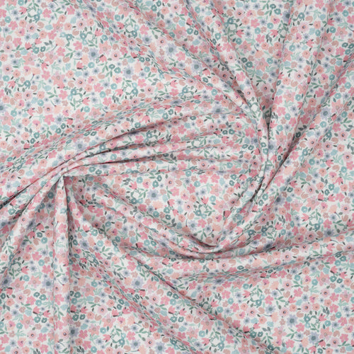 Baumwolle/Viskose Blumenmuster Pastell Mint Rosa Apricot | Stoffwerk