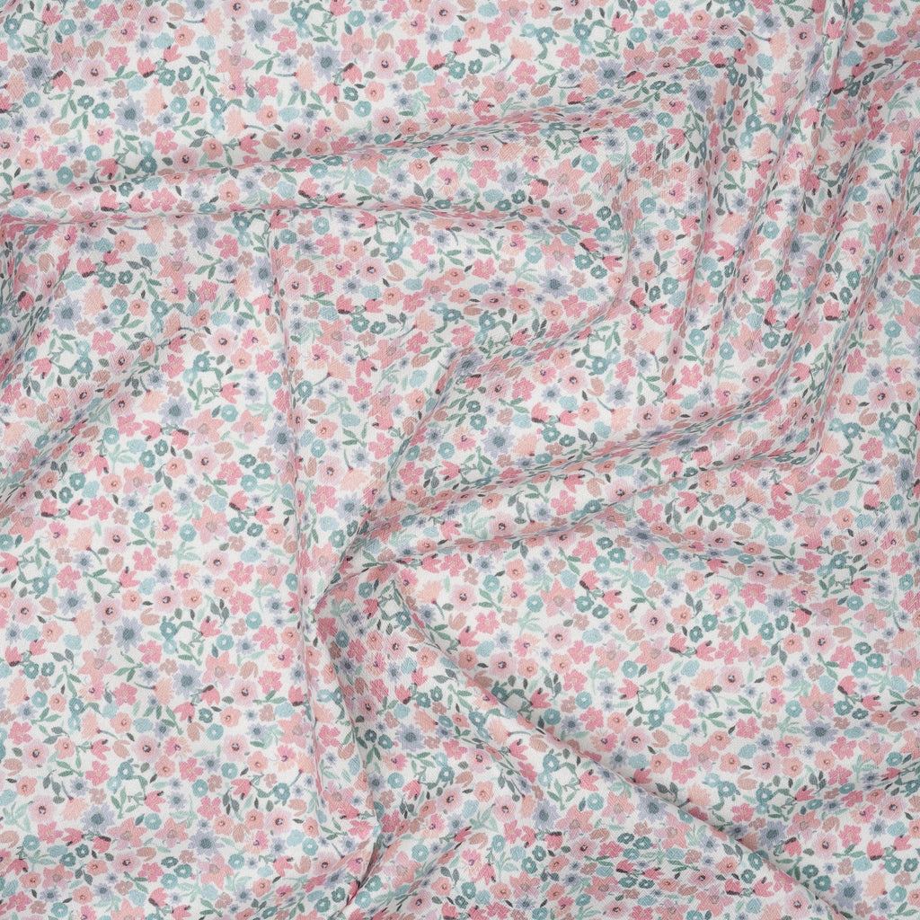 Baumwolle/Viskose Blumenmuster Pastell Mint Rosa Apricot | Stoffwerk