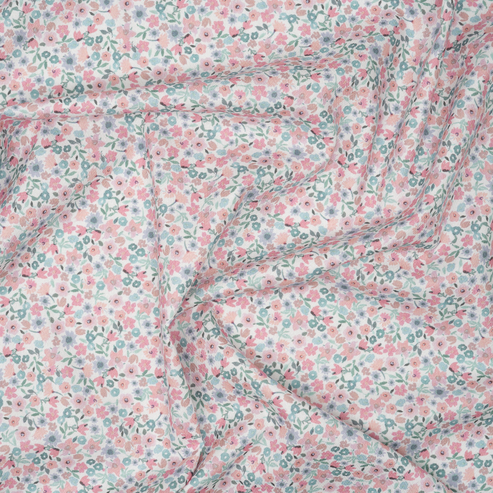 Baumwolle/Viskose Blumenmuster Pastell Mint Rosa Apricot | Stoffwerk