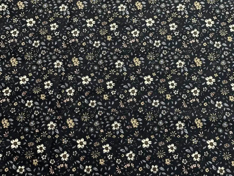 Bio Baumwolle Blumen Vintage Scandi Fleur schwarz