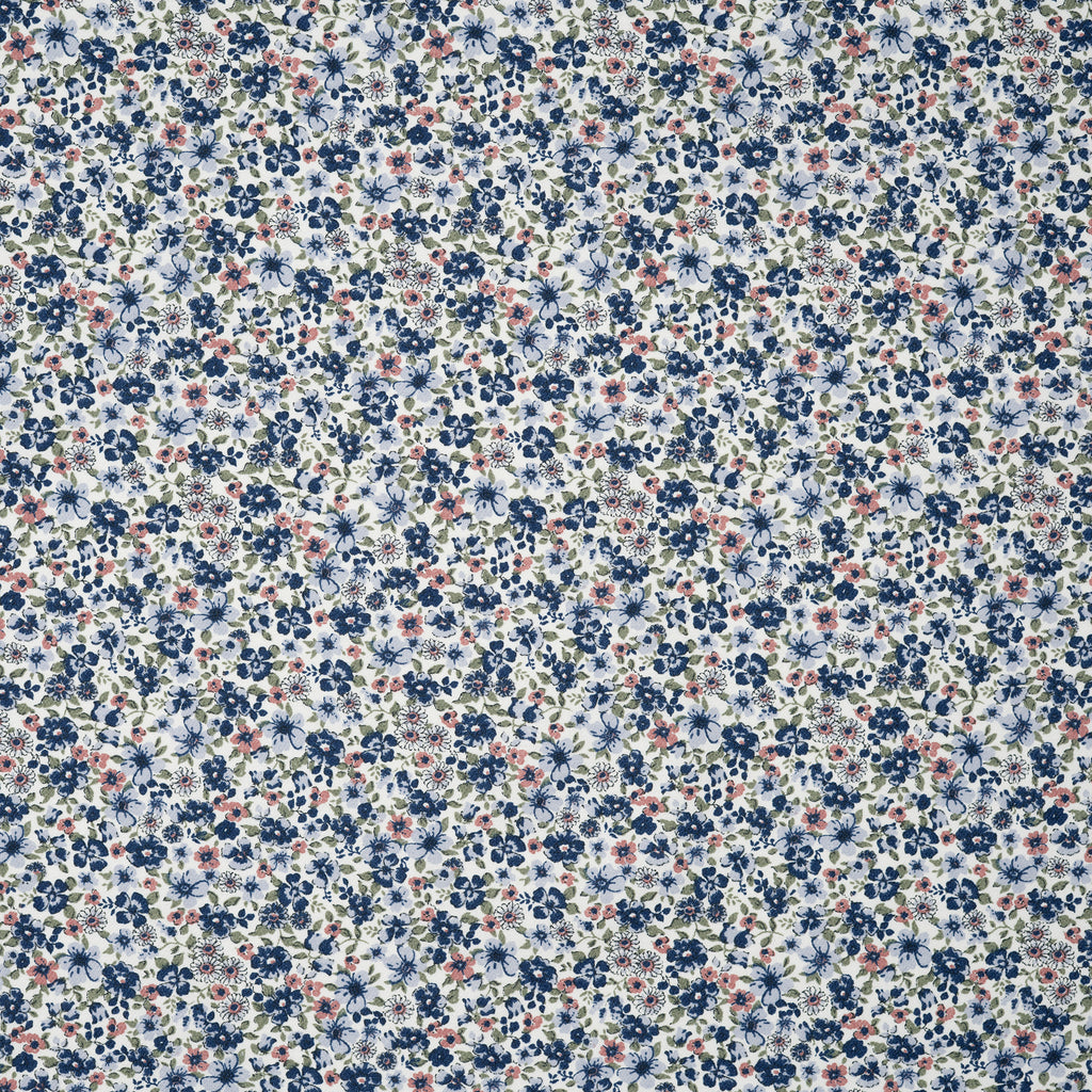Bio Baumwolle Gewebe Blumen Ecru Blau Grün Rosa
