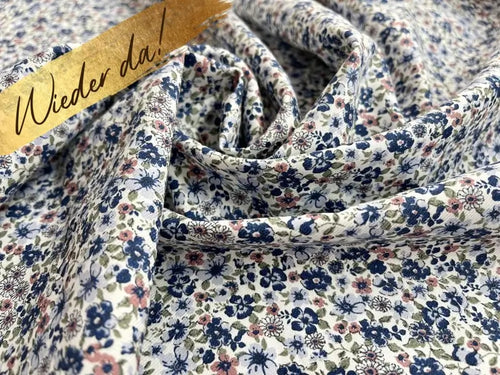 Bio Baumwolle Gewebe Blumen Ecru Blau Grün Rosa | Stoffwerk