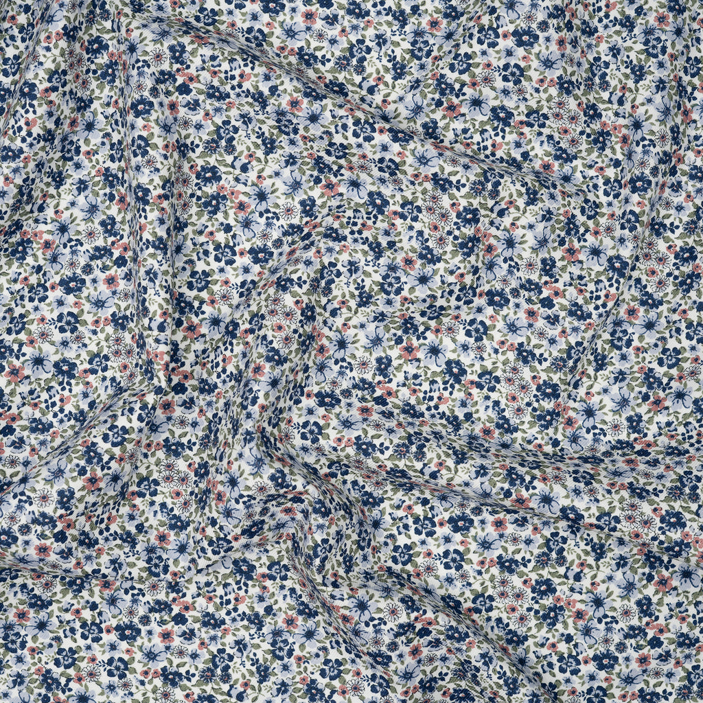 Bio Baumwolle Gewebe Blumen Ecru Blau Grün Rosa