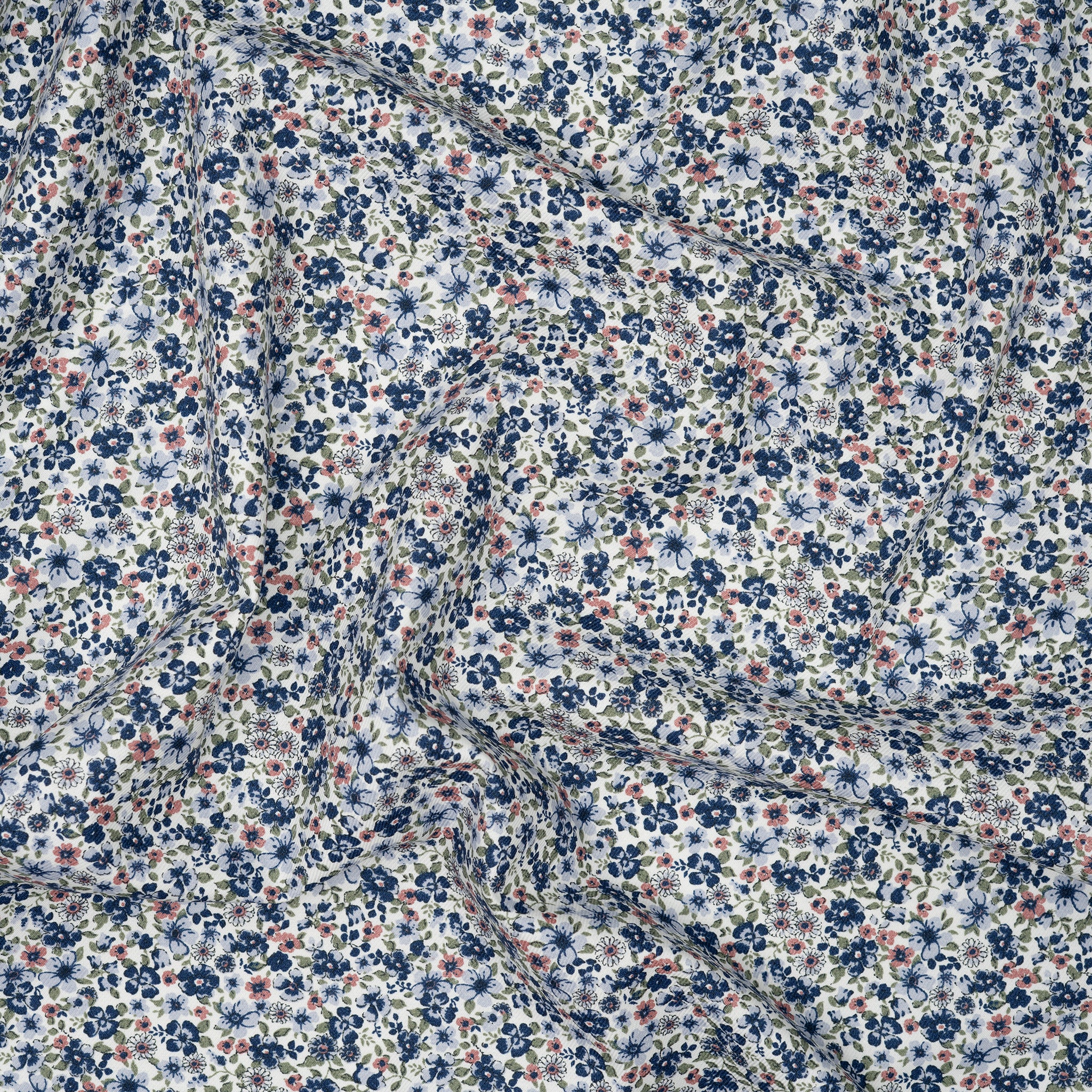 Bio Baumwolle Gewebe Blumen Ecru Blau Grün Rosa