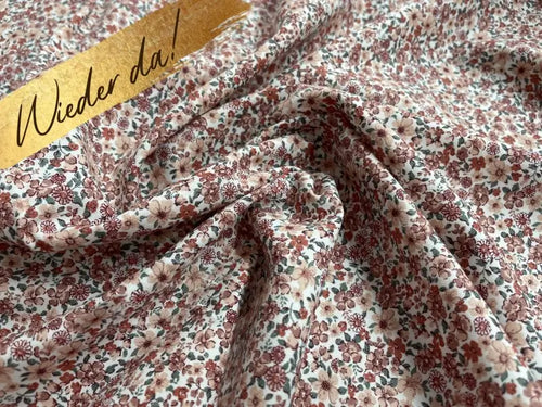Bio Baumwolle Gewebe Blumen Ecru Rosa Apricot Grün | Stoffwerk
