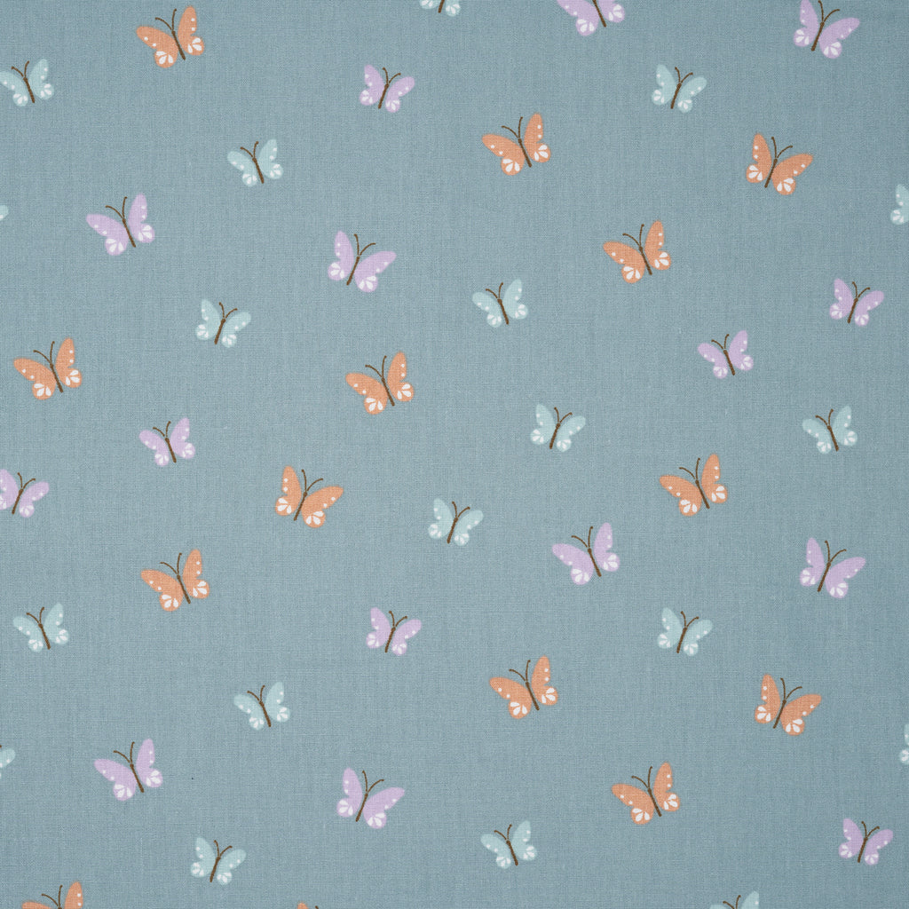 Bio Baumwolle Popeline Bunte Schmetterlinge Mint Lila Orange | Stoffwerk