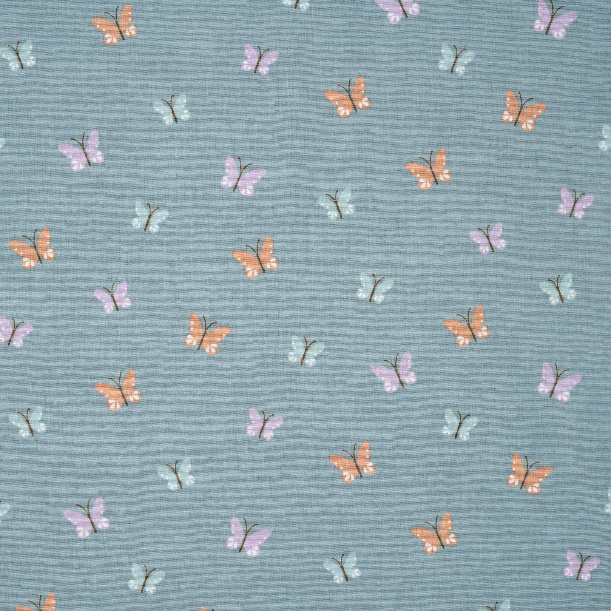 Bio Baumwolle Popeline Bunte Schmetterlinge Mint Lila Orange | Stoffwerk