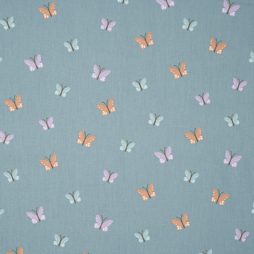 Bio Baumwolle Popeline Bunte Schmetterlinge Mint Lila Orange