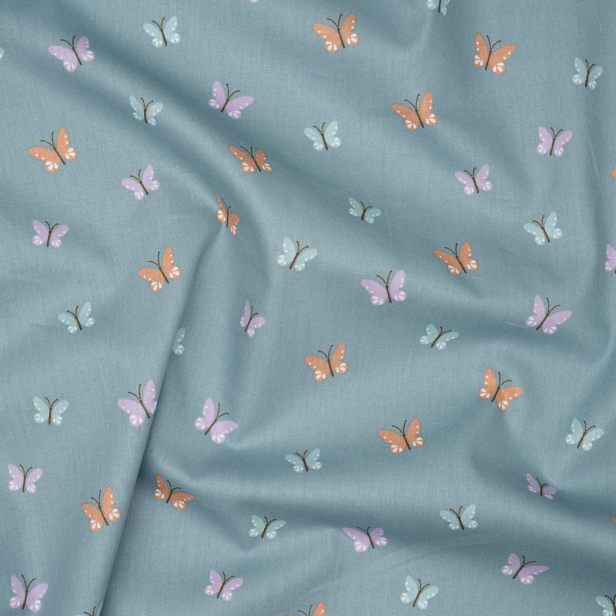 Bio Baumwolle Popeline Bunte Schmetterlinge Mint Lila Orange | Stoffwerk