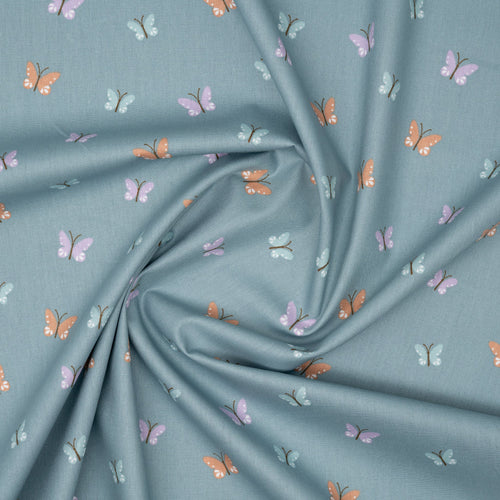 Bio Baumwolle Popeline Bunte Schmetterlinge Mint Lila Orange | Stoffwerk