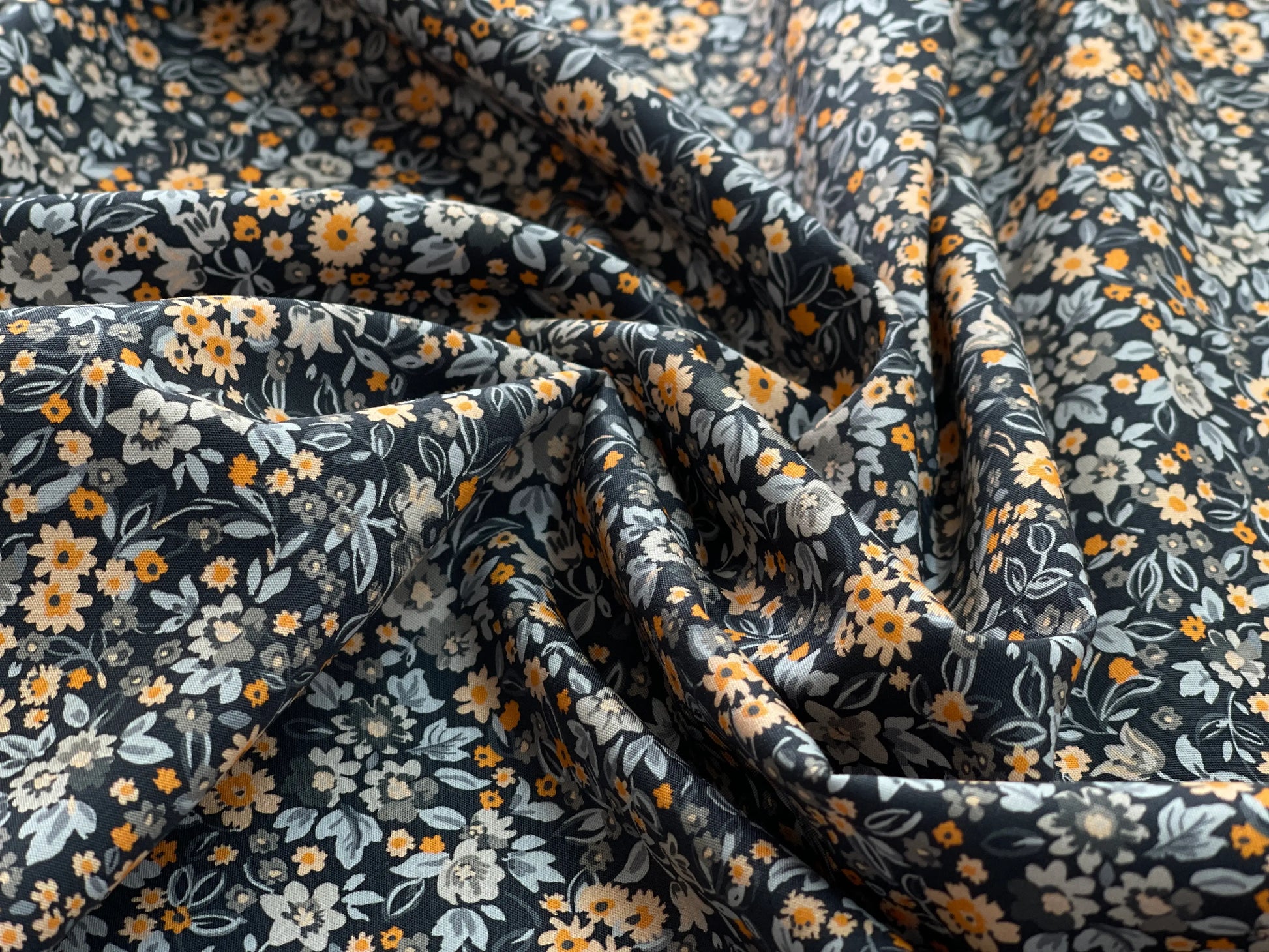 Bio Baumwolle Popeline Floret orange grau