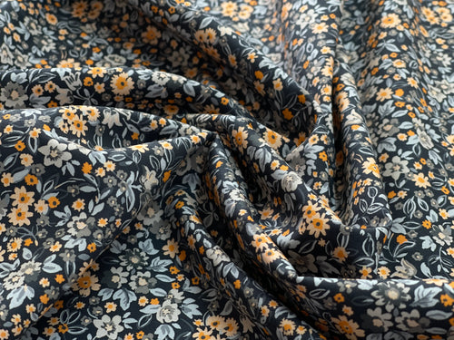 Bio Baumwolle Popeline Floret Orange Grau | Stoffwerk
