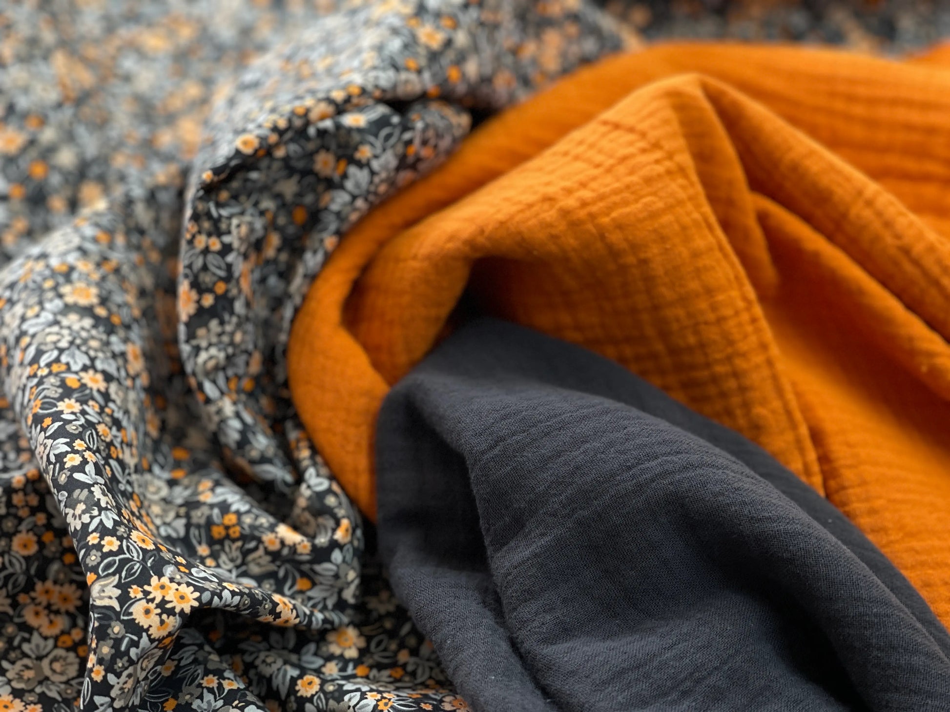 Bio Baumwolle Popeline Floret orange grau