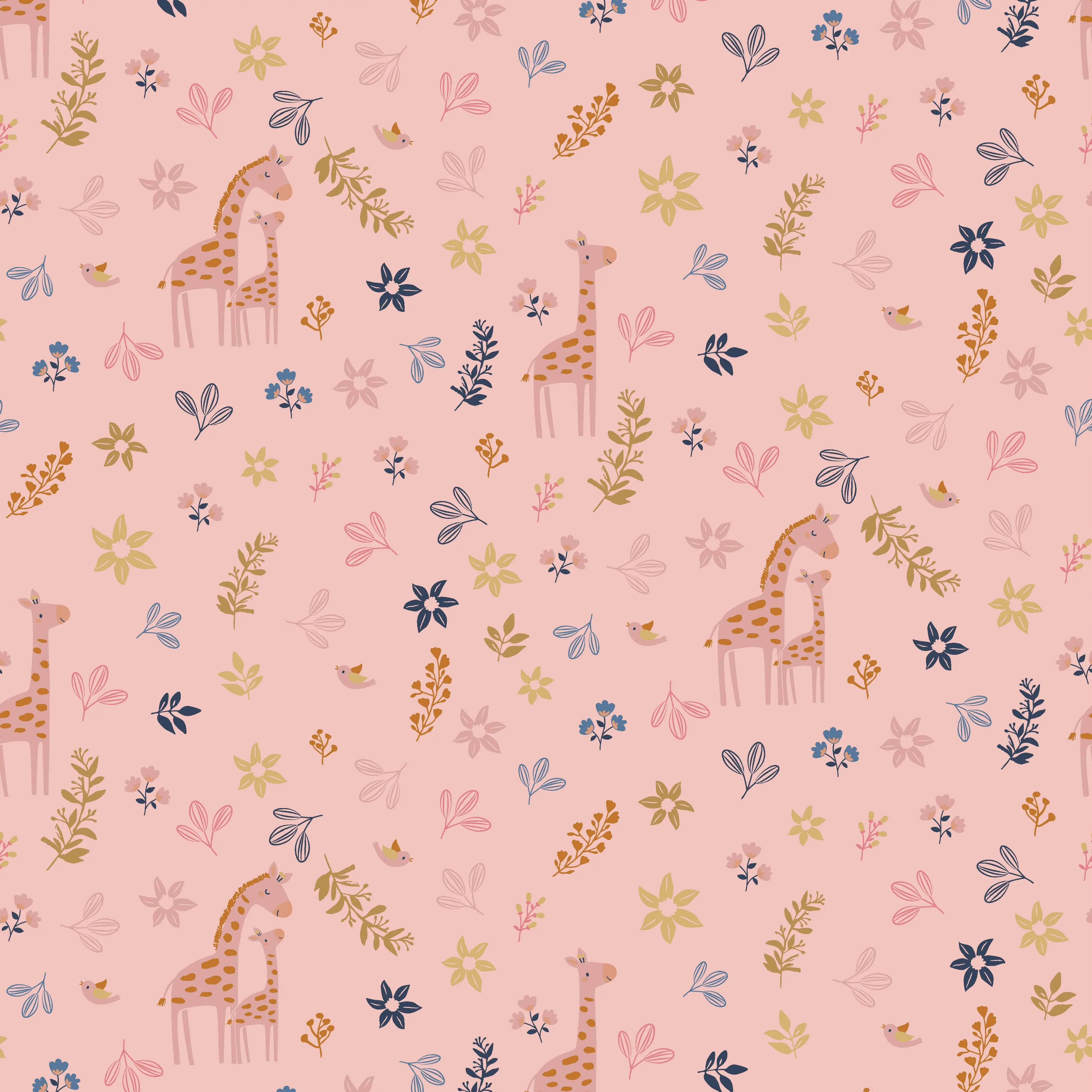 Bio Baumwolle Popeline Giraffen mit Blümchen und Zweigen