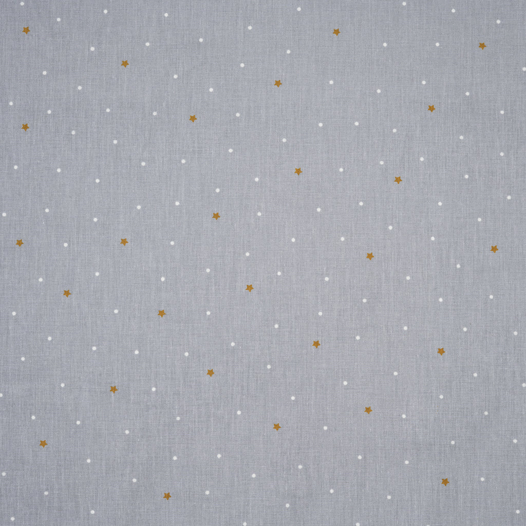Bio Baumwolle Popeline Goldene Sterne Mit Punkten Grau