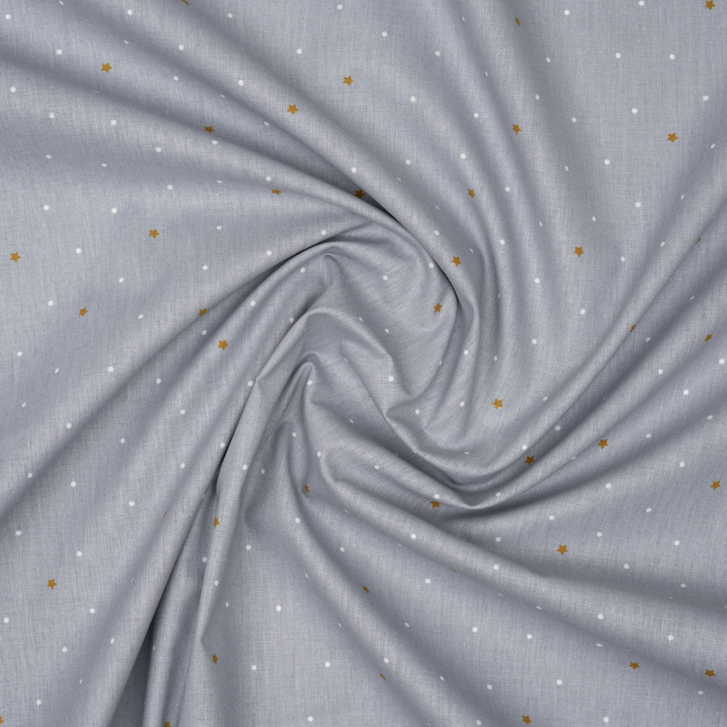 Bio Baumwolle Popeline Goldene Sterne Mit Punkten Grau
