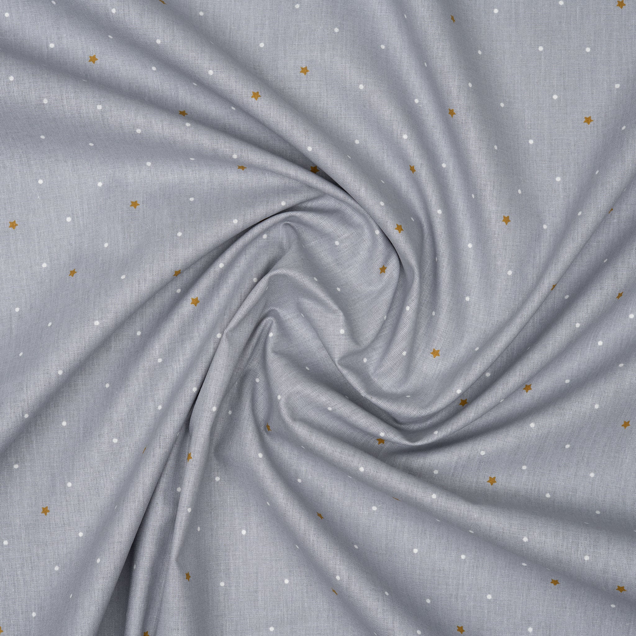 Bio Baumwolle Popeline Goldene Sterne Mit Punkten Grau