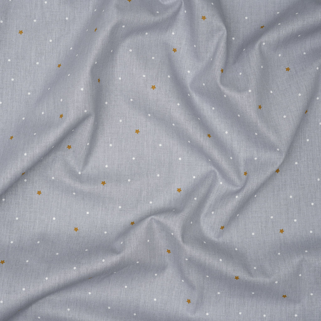 Bio Baumwolle Popeline Goldene Sterne Mit Punkten Grau