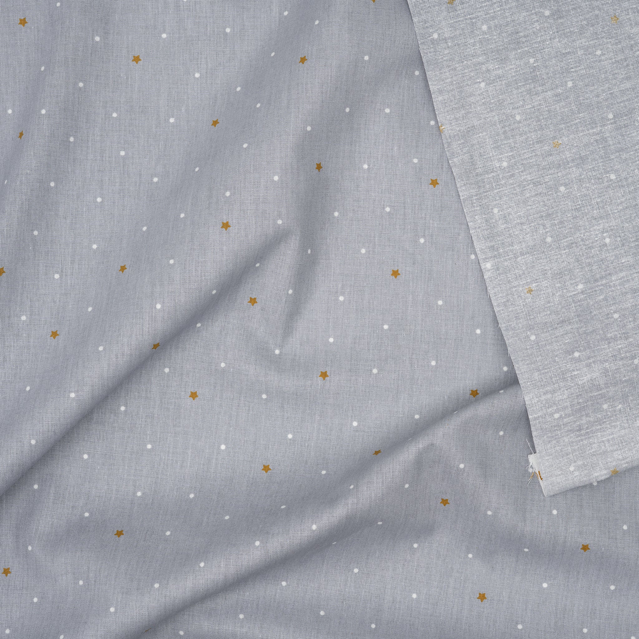 Bio Baumwolle Popeline Goldene Sterne Mit Punkten Grau