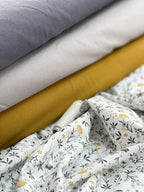 Bio Baumwolle Popeline Gräser und Blumen grau ocker