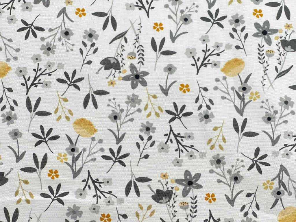 Bio Baumwolle Popeline Gräser Und Blumen Grau Ocker | Stoffwerk