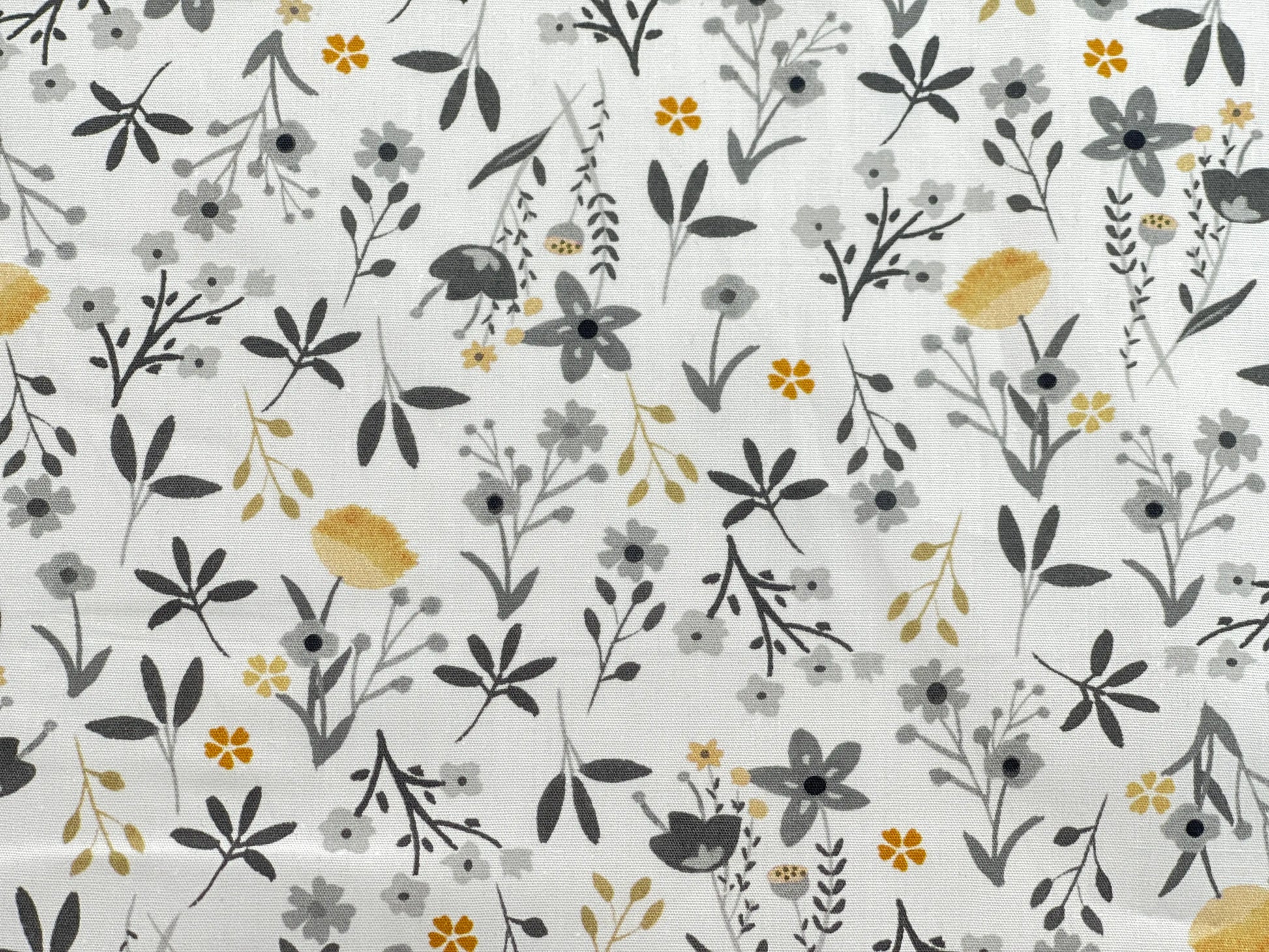 Bio Baumwolle Popeline Gräser und Blumen grau ocker