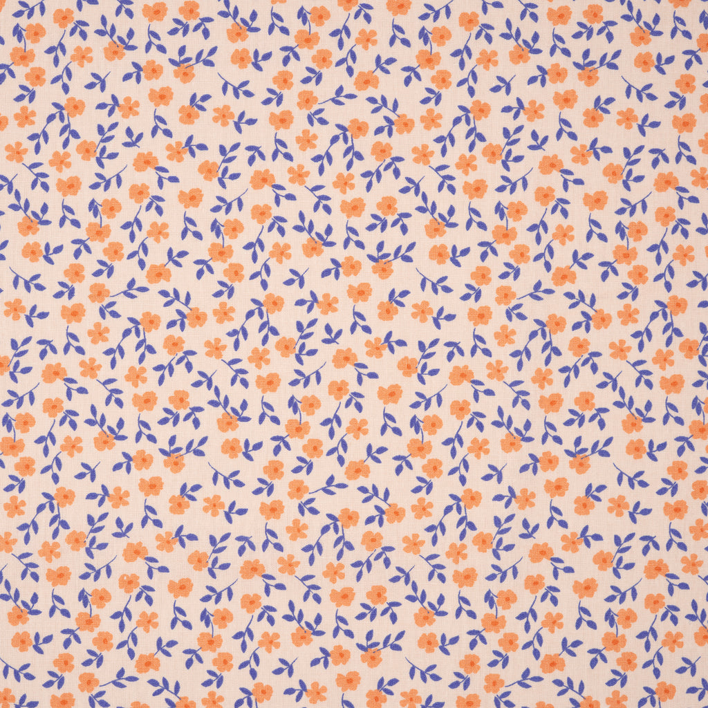 Bio Baumwolle Popeline Kleine Blümchen Lila Apricot | Stoffwerk