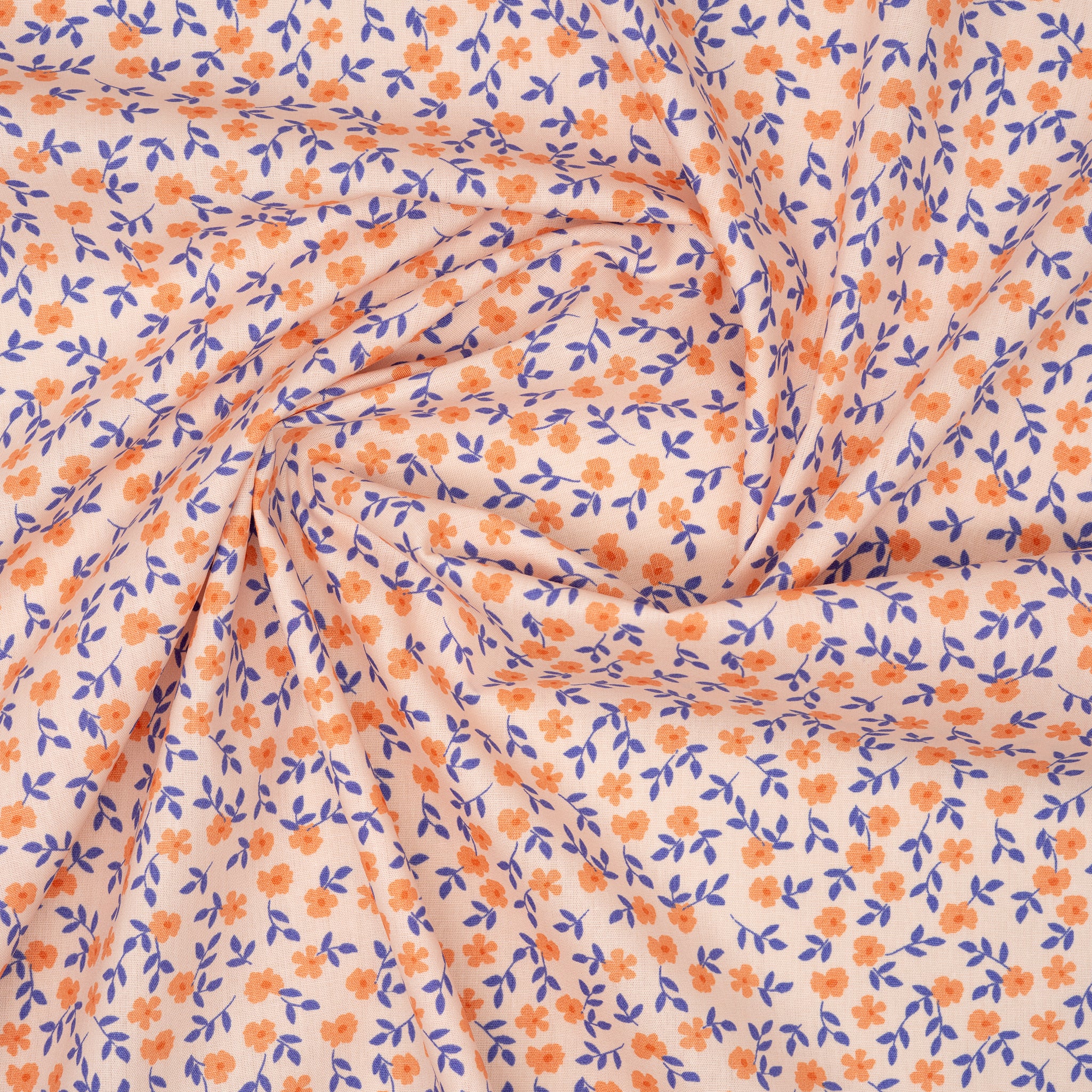 Bio Baumwolle Popeline Kleine Blümchen Lila Apricot | Stoffwerk