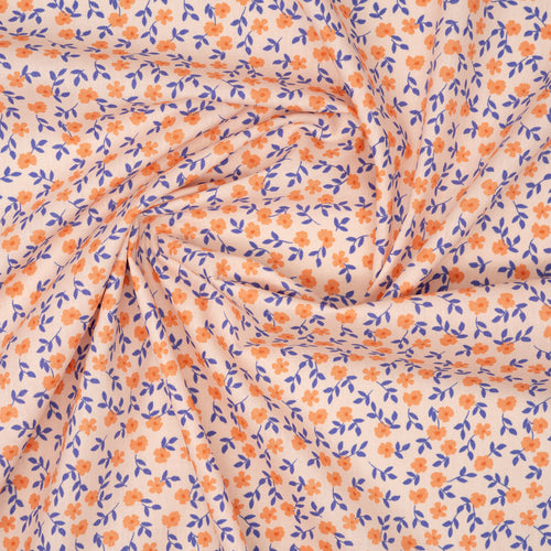 Bio Baumwolle Popeline Kleine Blümchen Lila Apricot | Stoffwerk