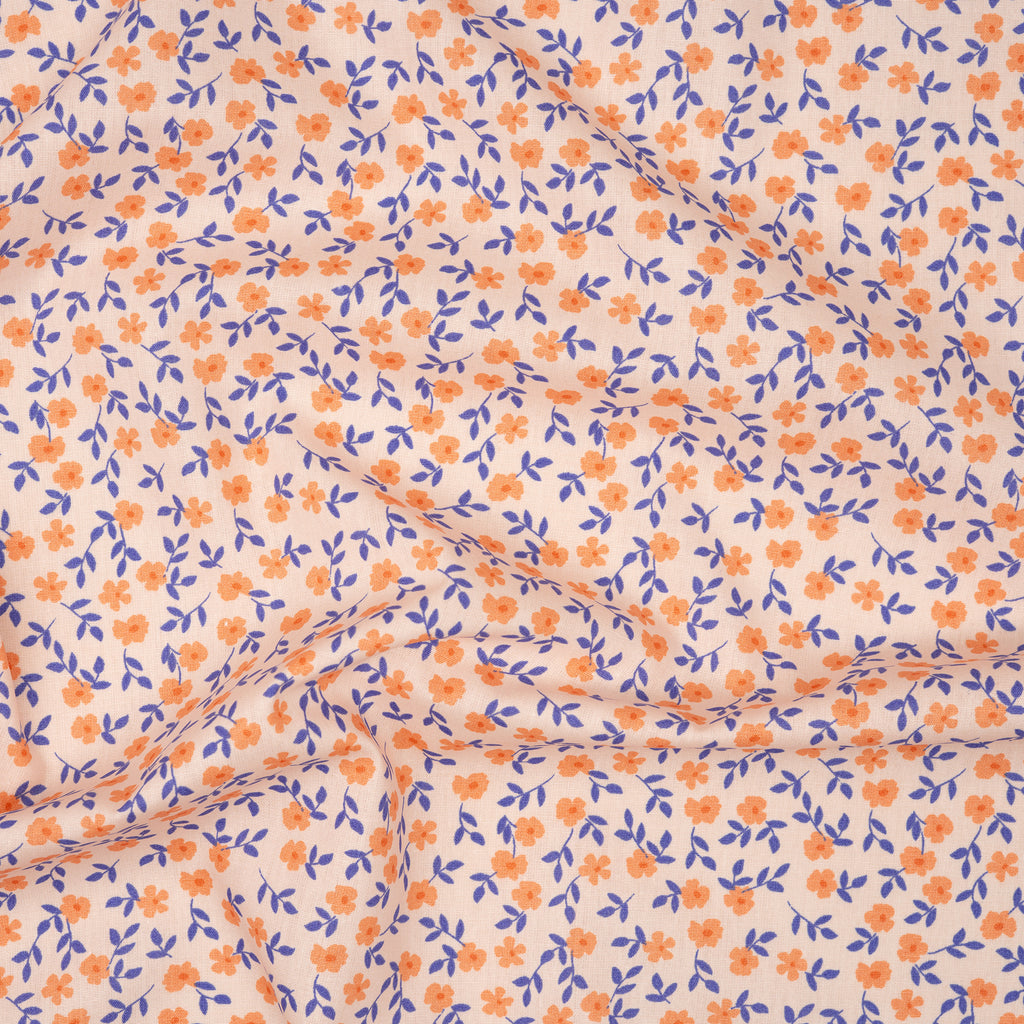 Bio Baumwolle Popeline Kleine Blümchen Lila Apricot | Stoffwerk