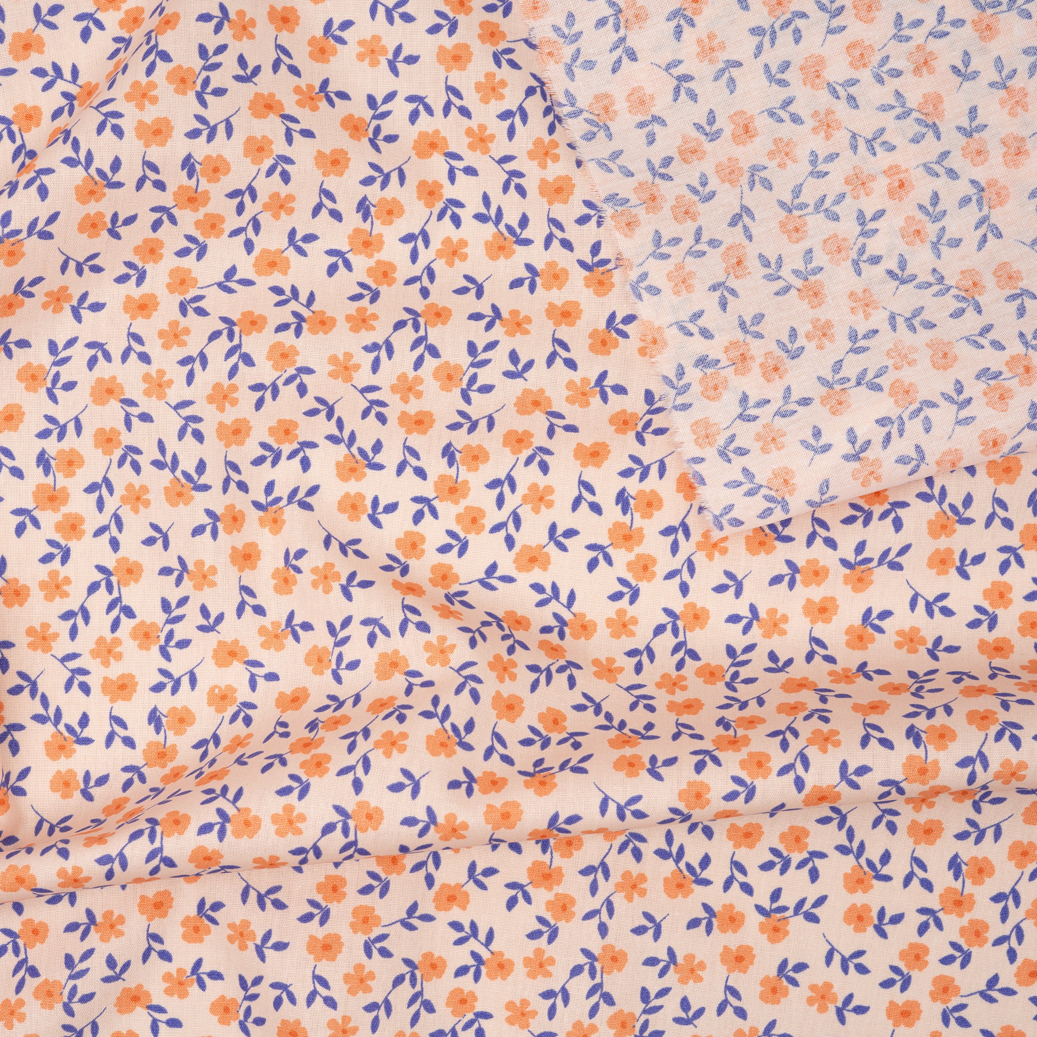 Bio Baumwolle Popeline Kleine Blümchen Lila Apricot | Stoffwerk