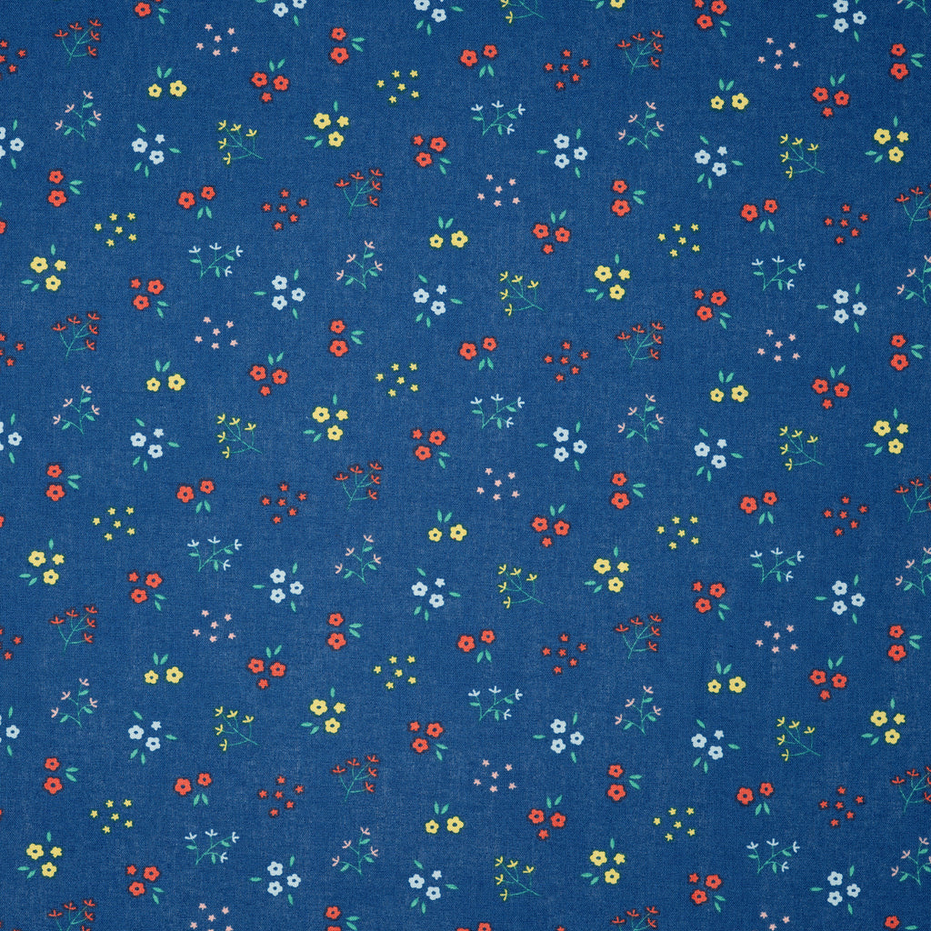 Bio Baumwolle Popeline Kleine Blümchenzweige Blau | Stoffwerk