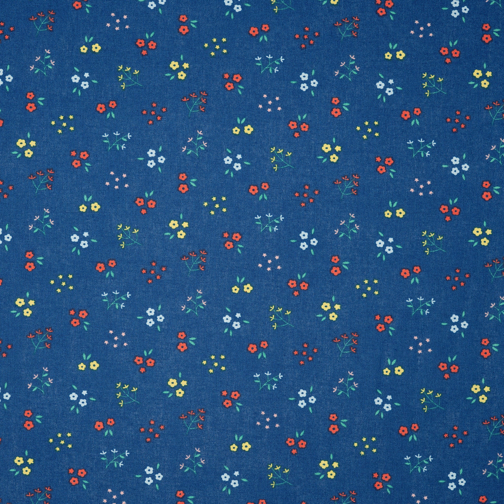 Bio Baumwolle Popeline Kleine Blümchenzweige Blau