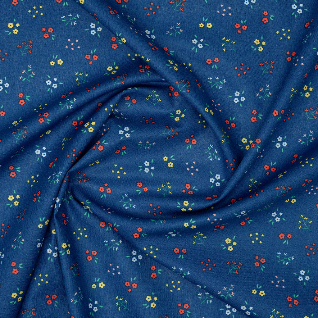 Bio Baumwolle Popeline Kleine Blümchenzweige Blau | Stoffwerk
