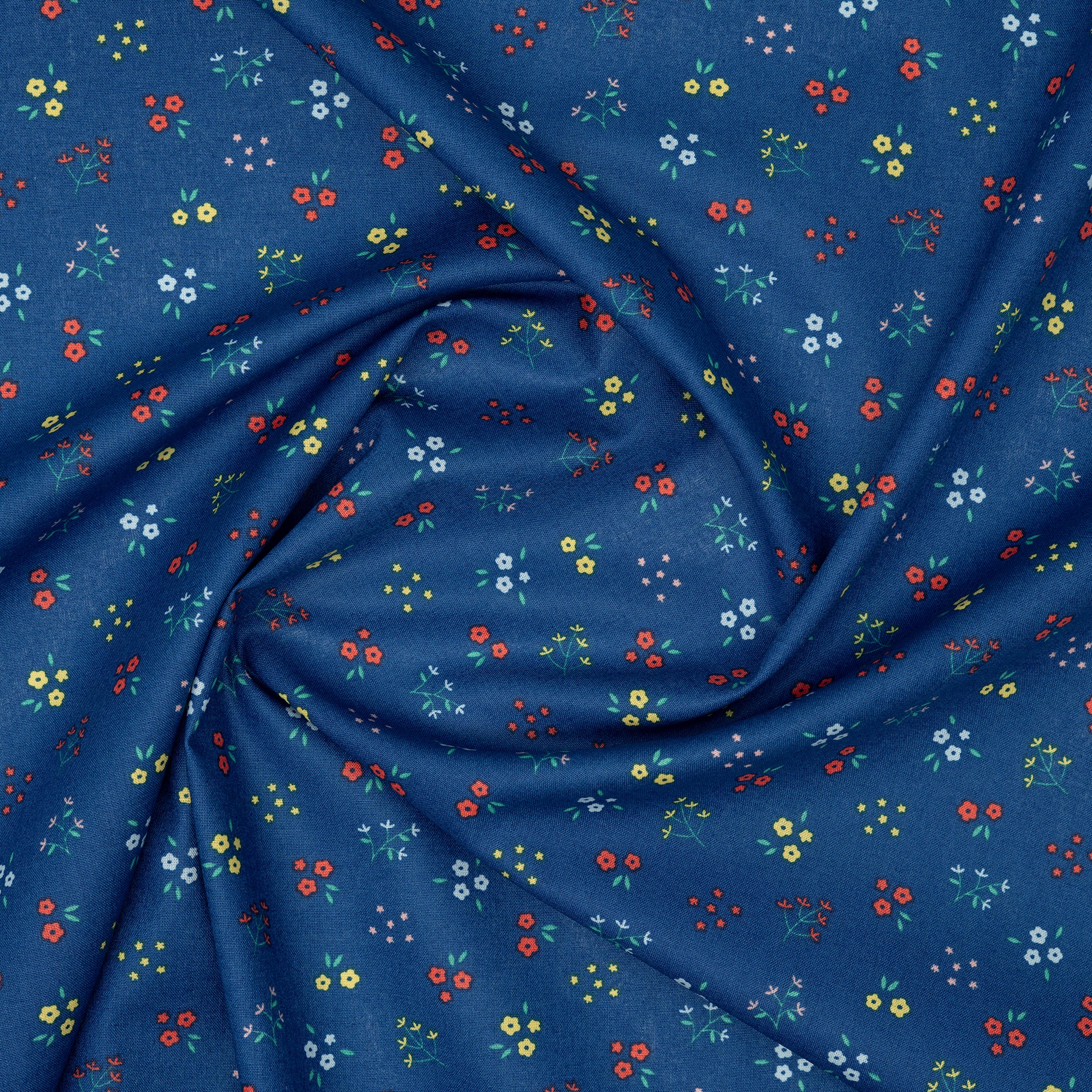 Bio Baumwolle Popeline Kleine Blümchenzweige Blau