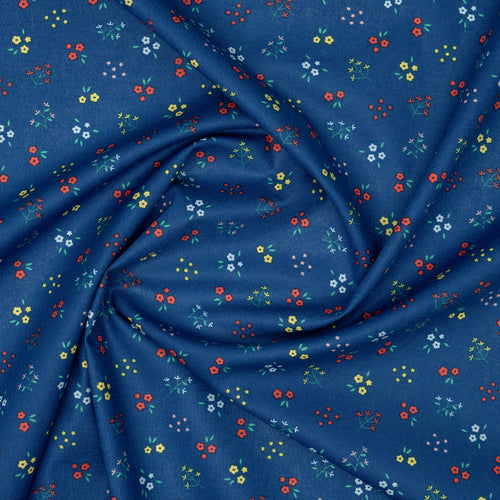 Bio Baumwolle Popeline Kleine Blümchenzweige Blau | Stoffwerk