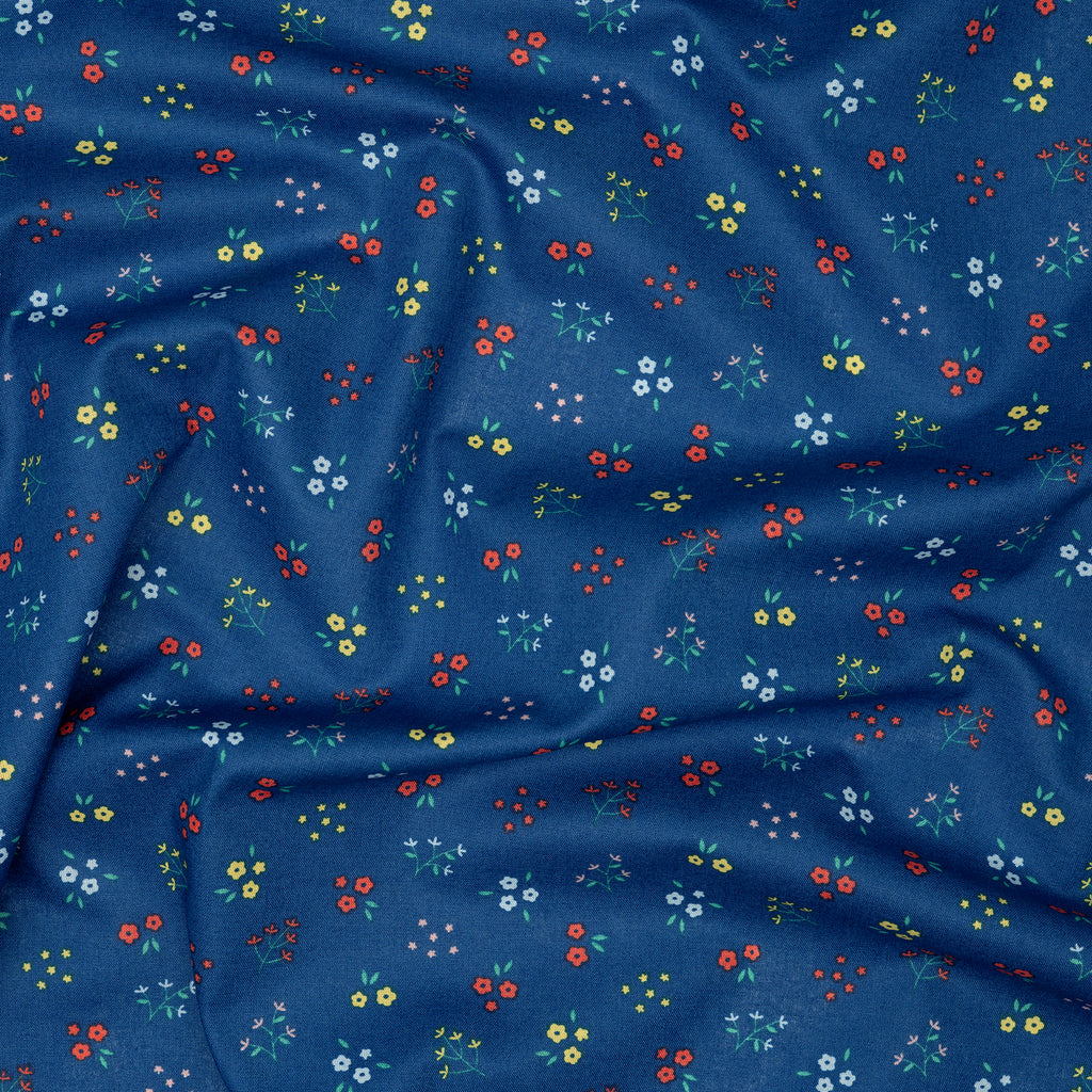 Bio Baumwolle Popeline Kleine Blümchenzweige Blau | Stoffwerk