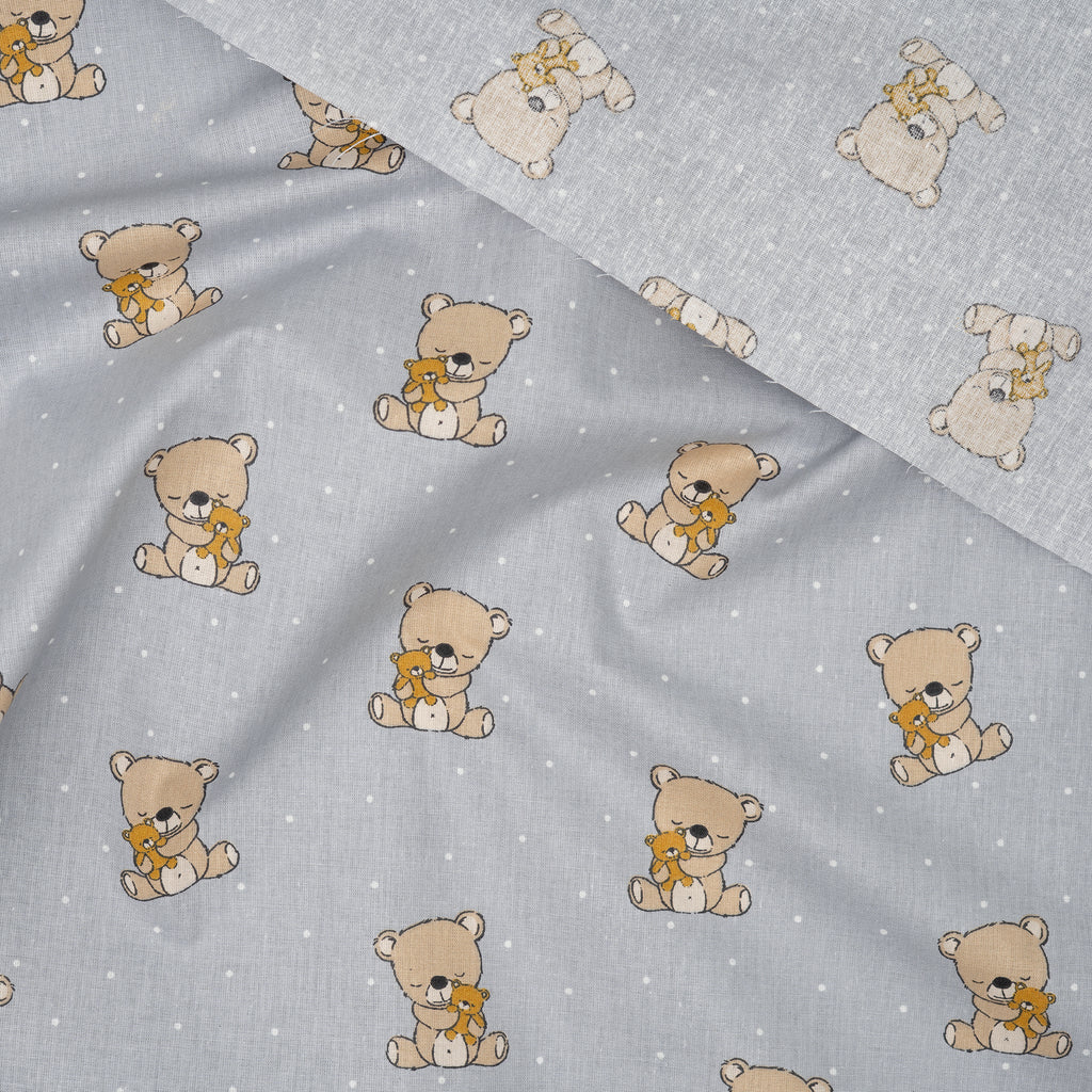 Bio Baumwolle Popeline Kuschelbär Grau | Stoffwerk