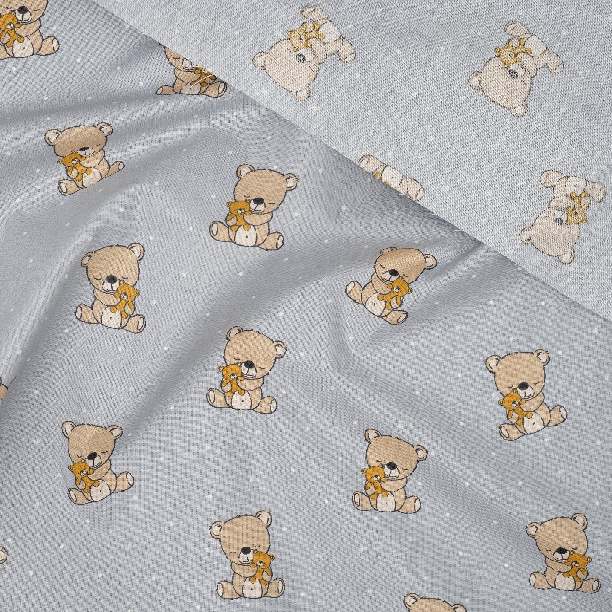 Bio Baumwolle Popeline Kuschelbär Grau | Stoffwerk