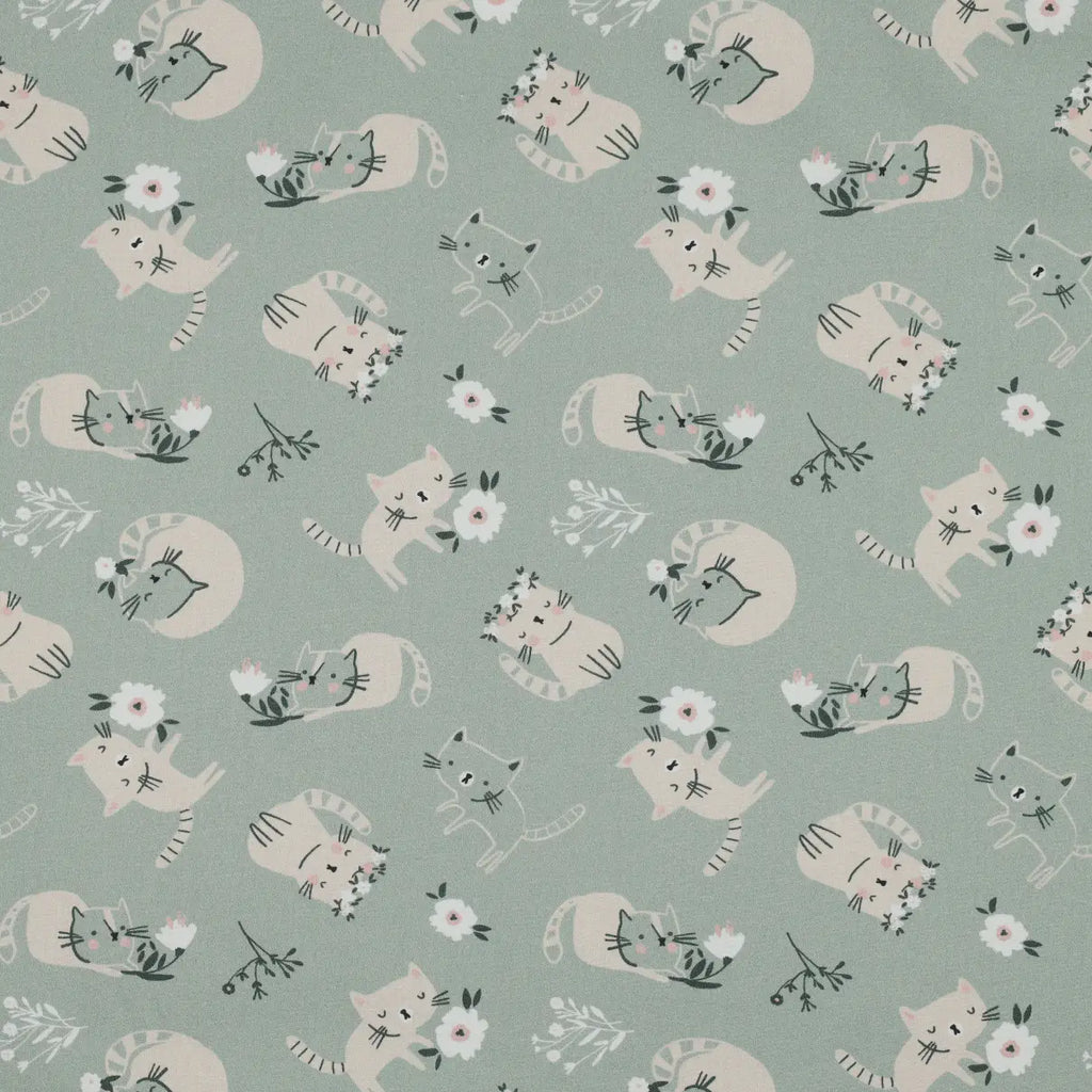 Bio Baumwolle Popeline niedliche Katzen mint